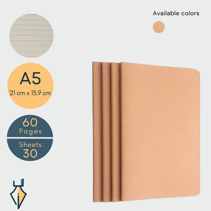 (Set of 4) A5 Kraft Lined Notebook