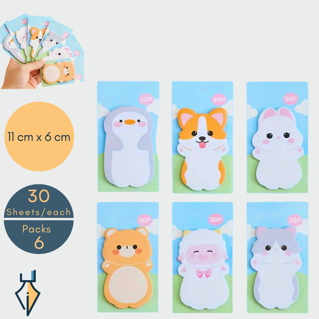 (Set of 6) Cute Animal Shaped Sticky Notes