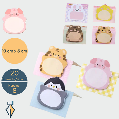 8 x Cute Animal Shaped Sticky Notes